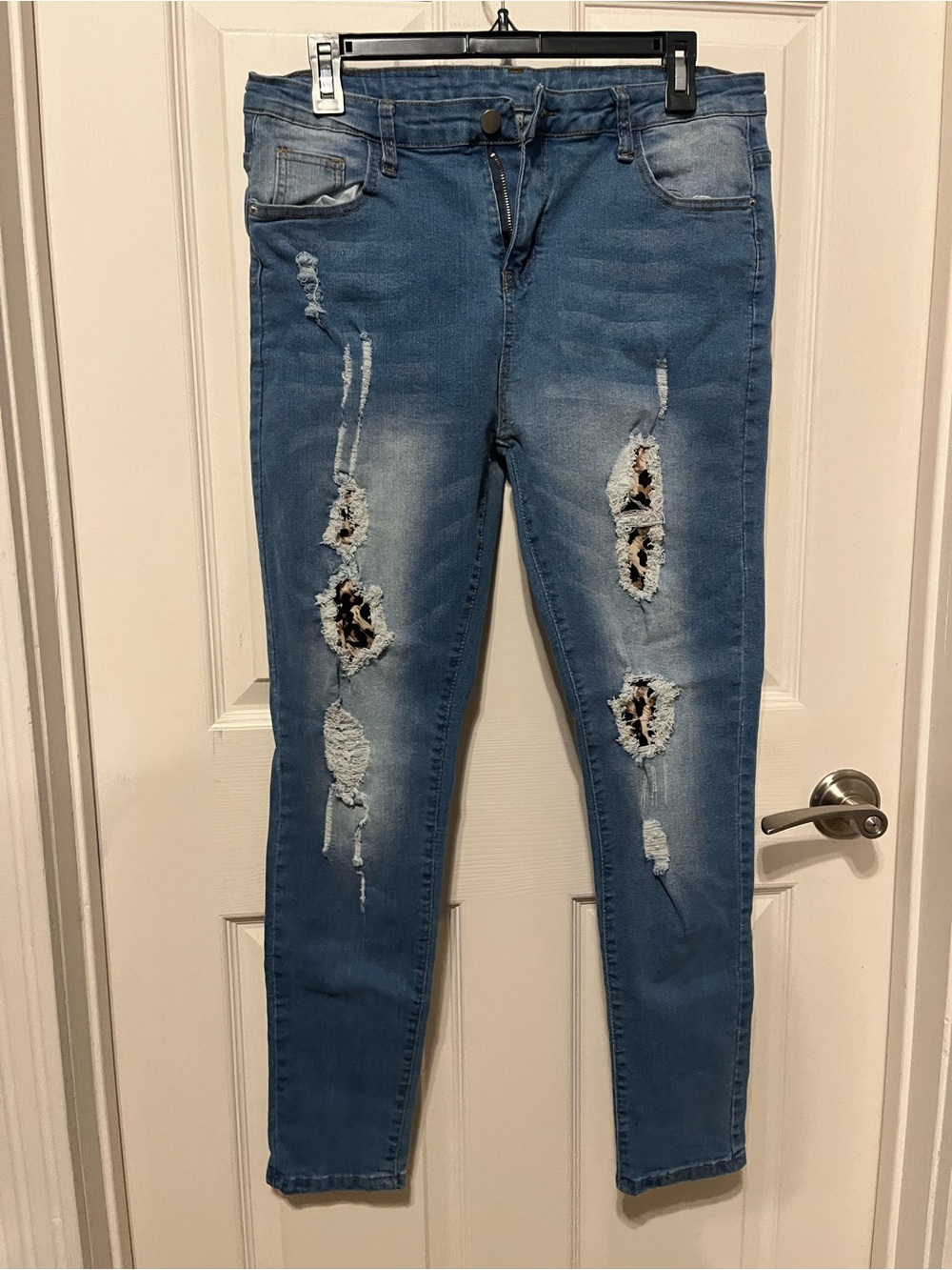Distressed Mid Wash Blue Women's Skinny Jeans